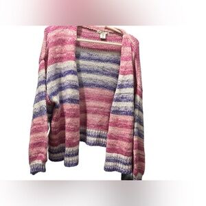 Sincerely Jules open front shoulder drop Pink and Purple Striped Cardigan size m